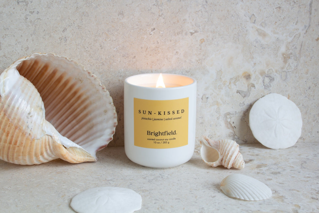 Coconut soy candles from Brightfield, Skinny-dip scented candle on the beach, best vegan candles