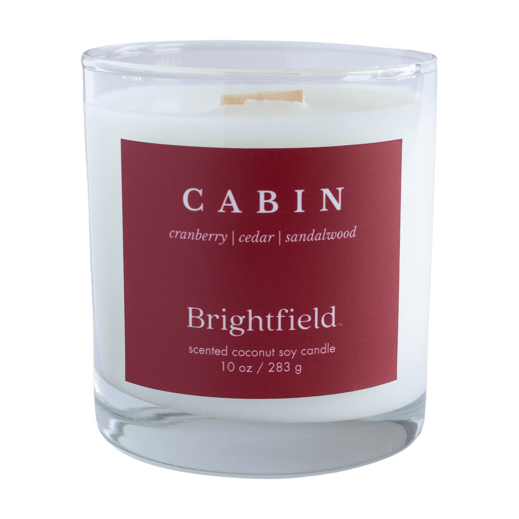 Cabin candle from Brightfield, Cabin scented candle, cranberry, cedar, sandalwood, wood wick candle Canada